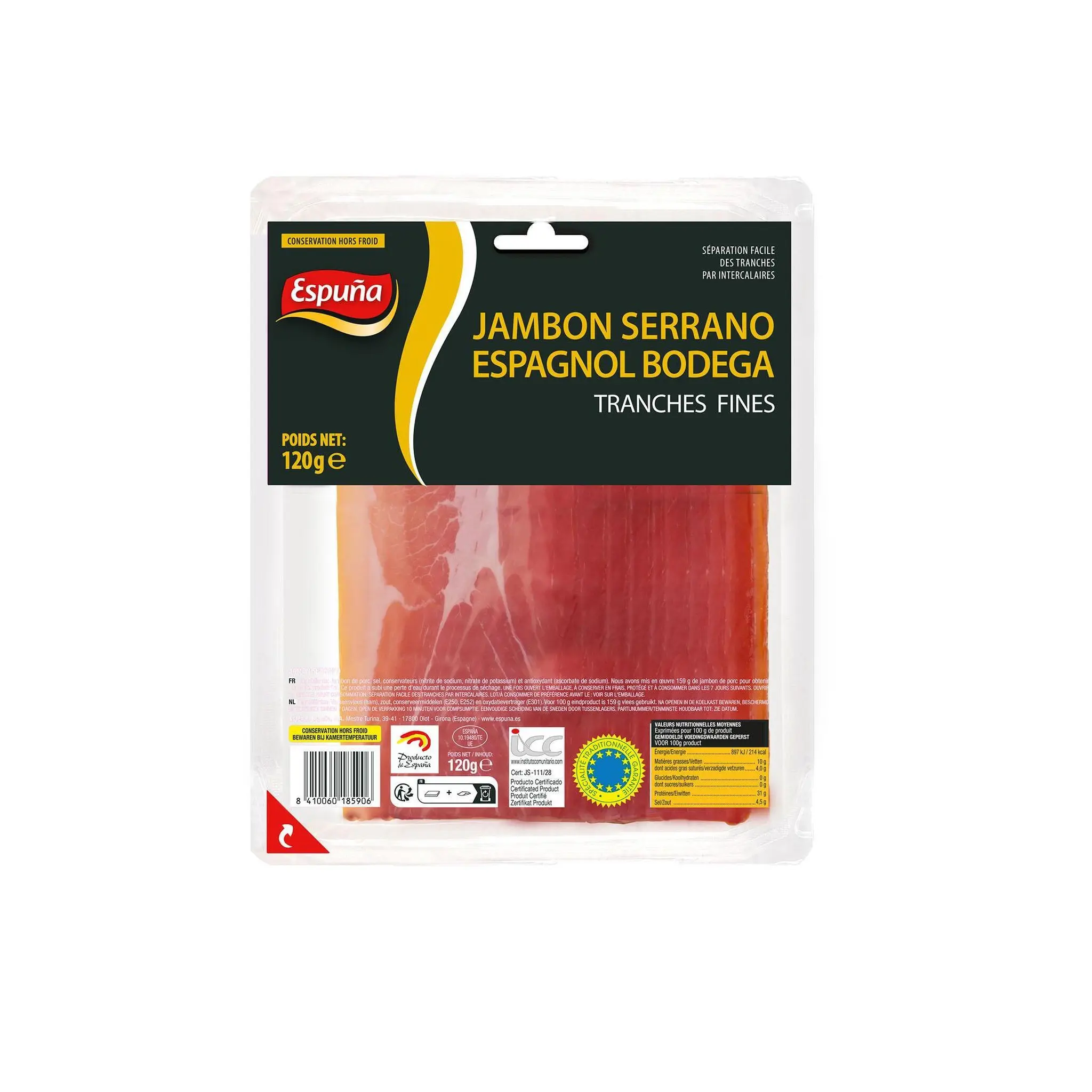 ESPUNA Jambon Serrano Espagnol Bodega tranché