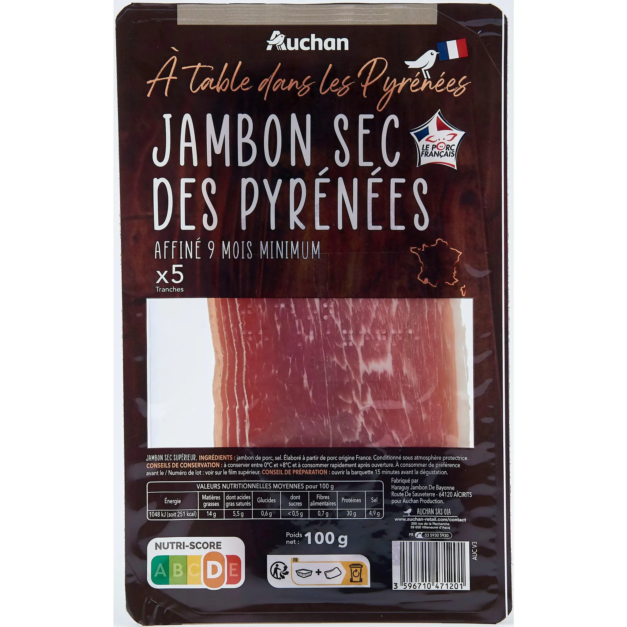 AUCHAN TERROIR Jambon sec des Pyrénées