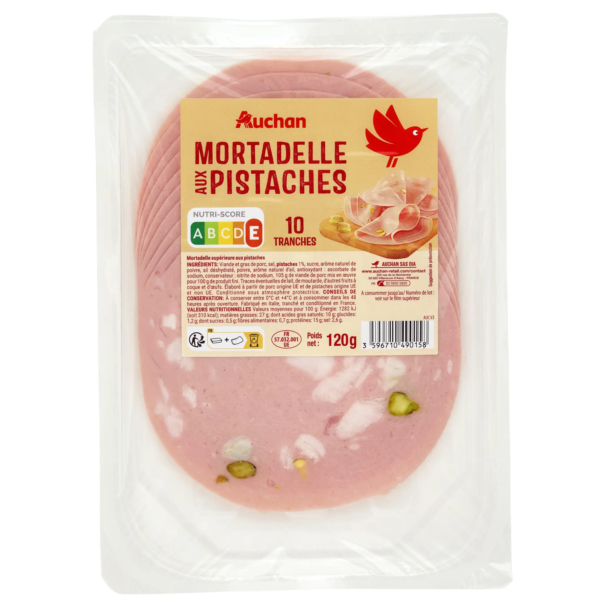 AUCHAN Mortadelle à la pistache