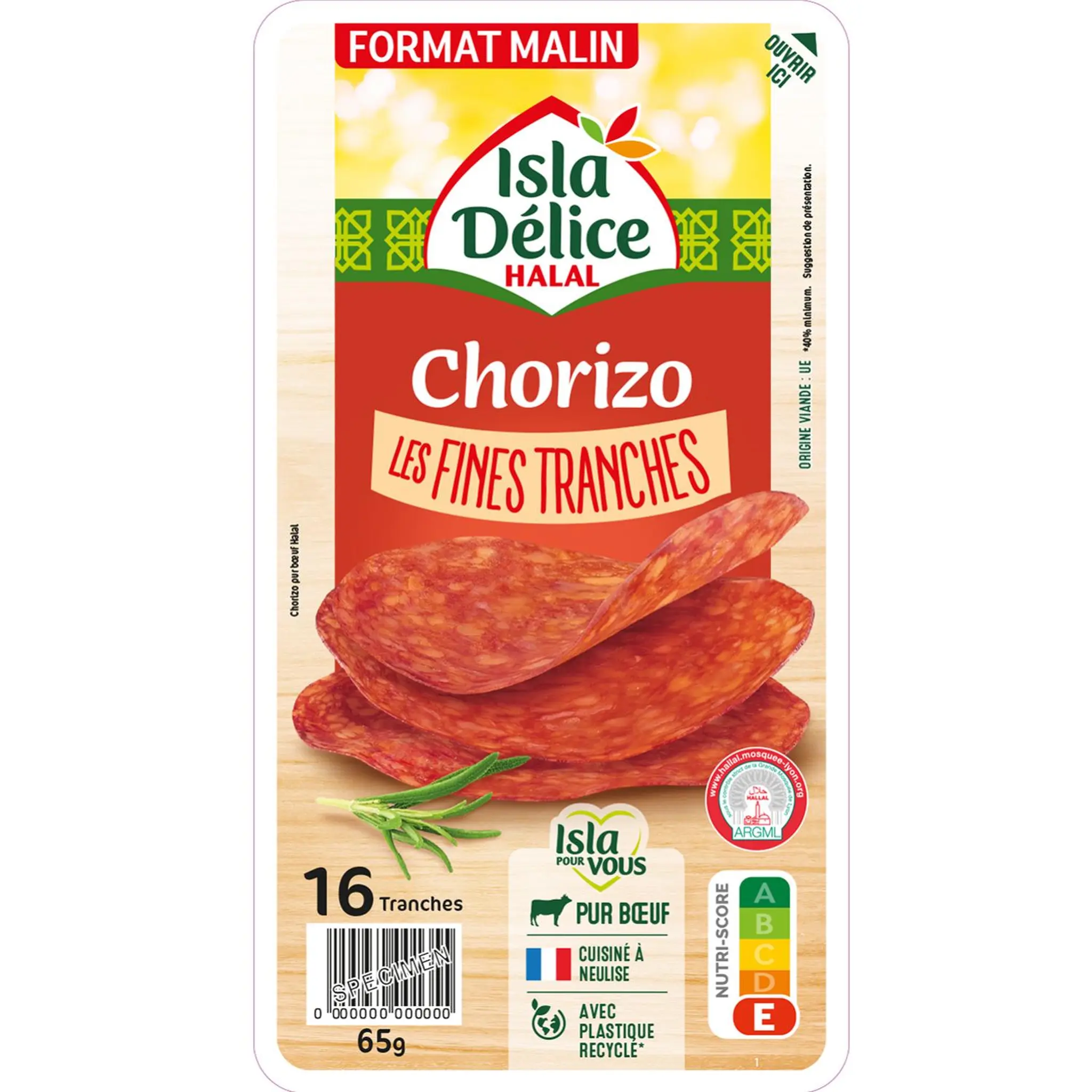 ISLA DELICE Chorizo halal tranché