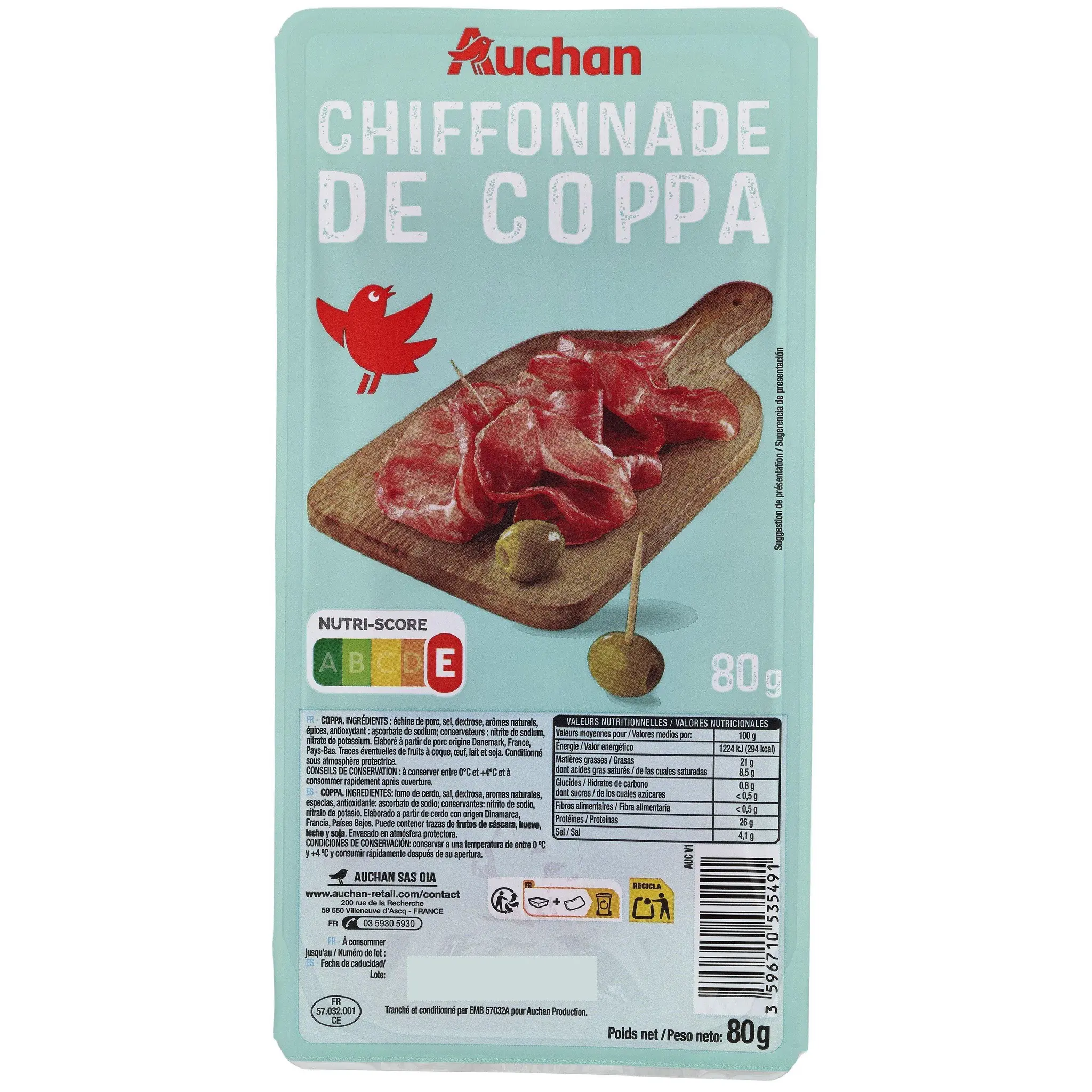 AUCHAN Chiffonnade de coppa