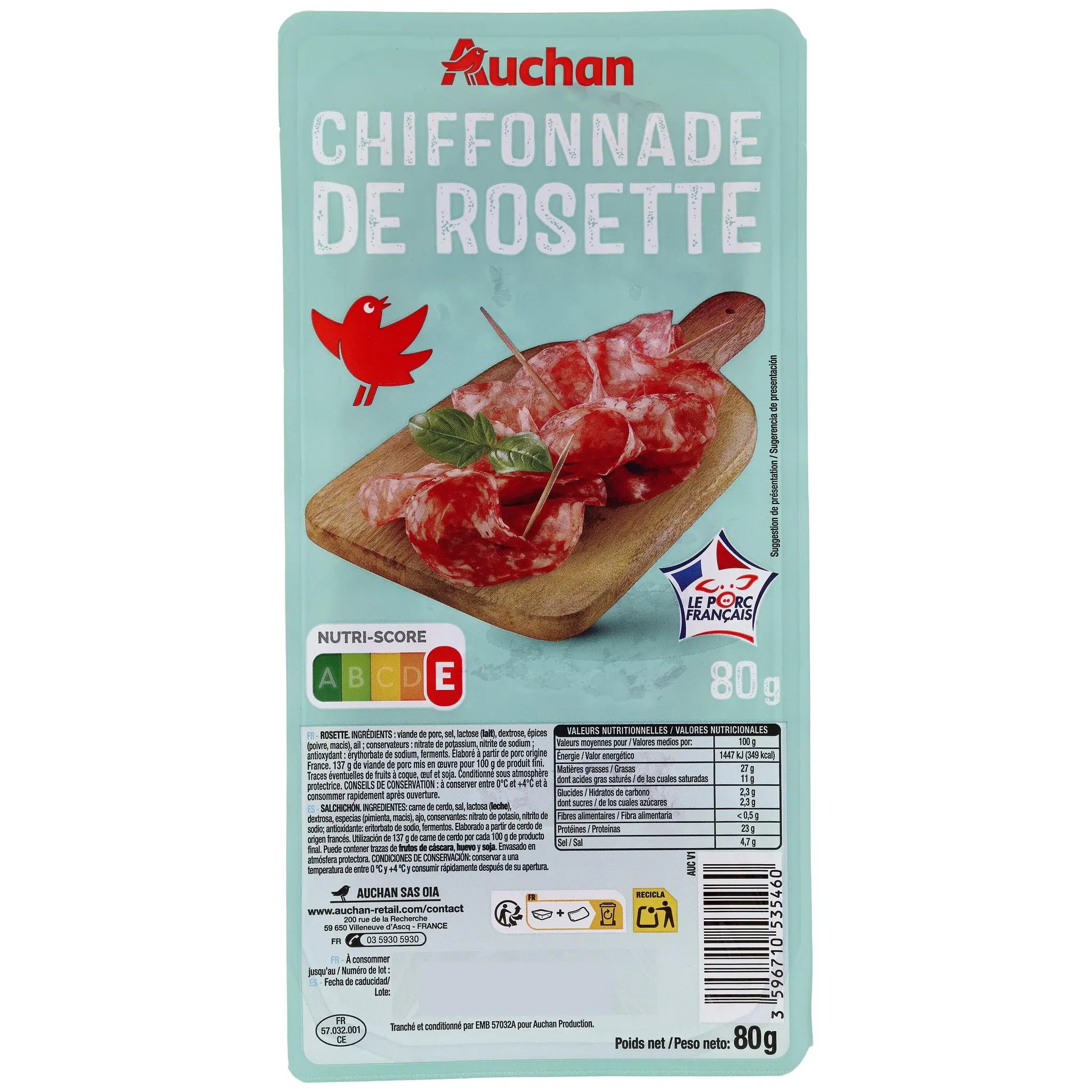 AUCHAN Chiffonnade de rosette