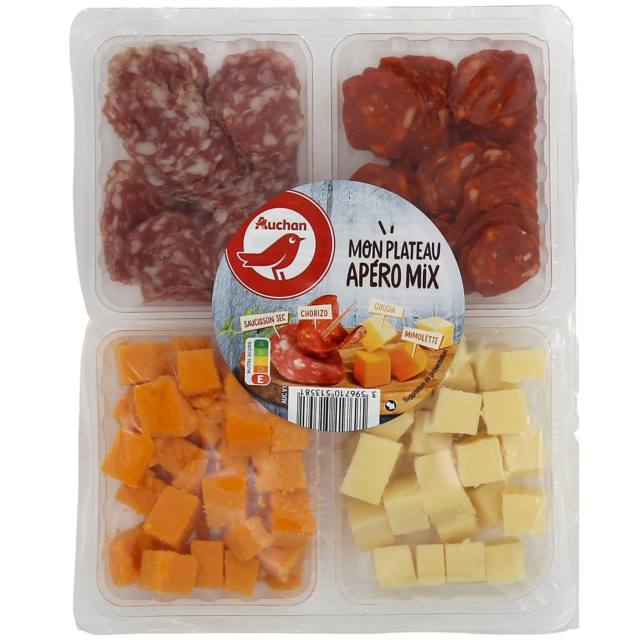 AUCHAN Plateau apéro assortiment de charcuterie et fromage