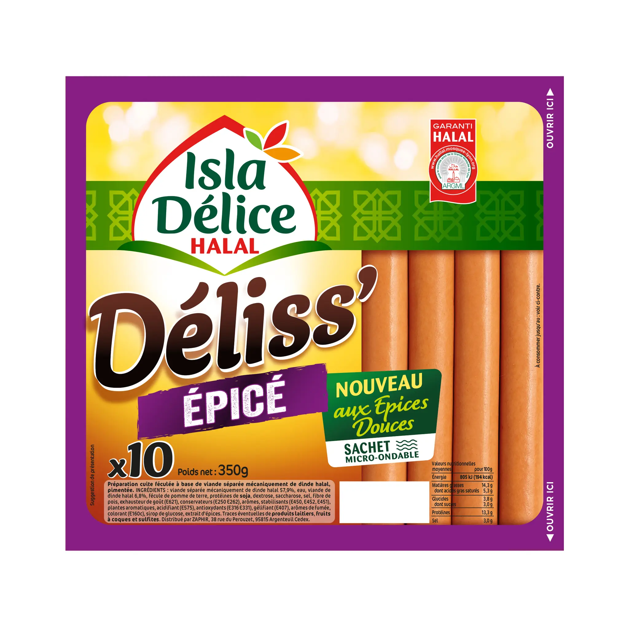 ISLA DELICE Saucisse Déliss épicé halal