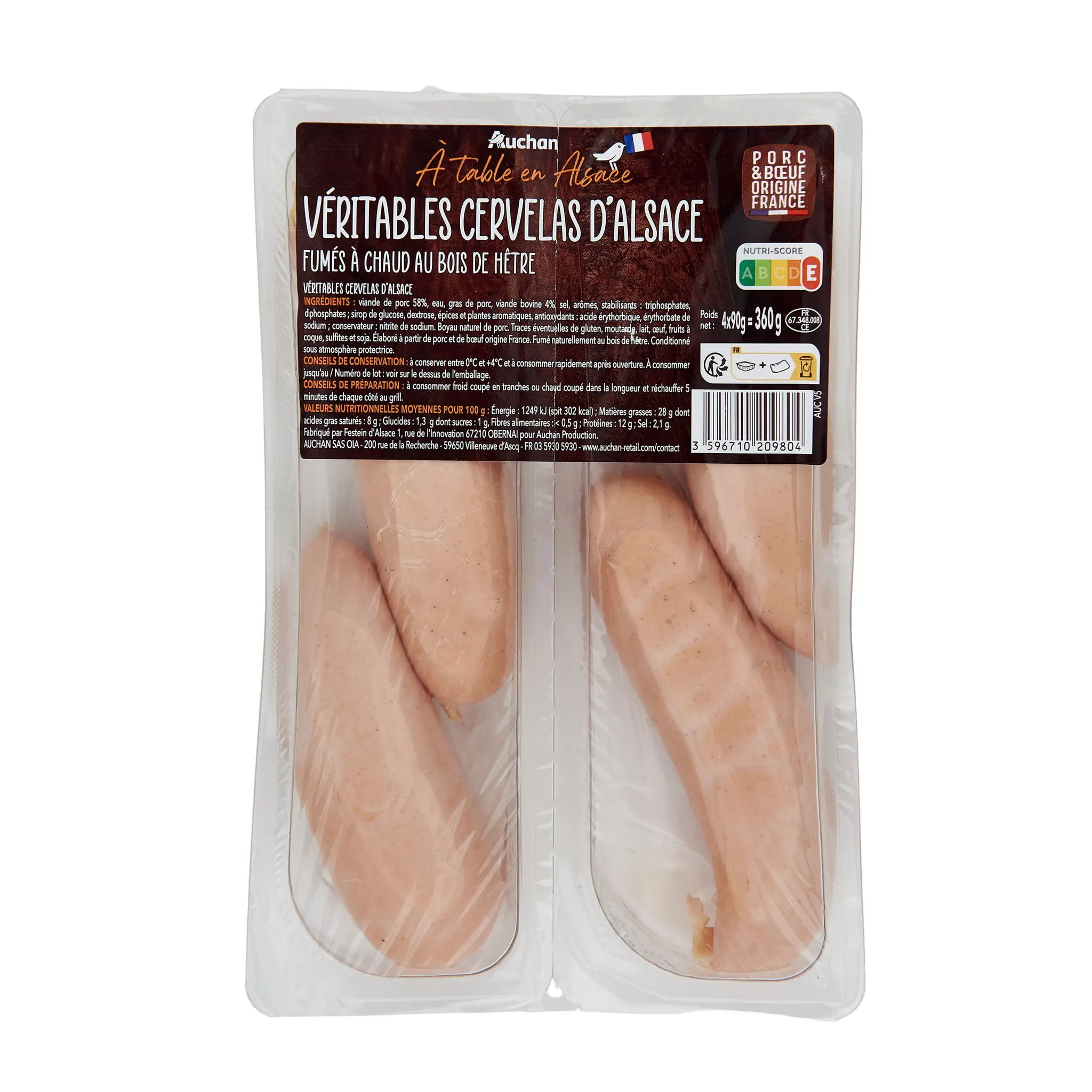 AUCHAN TERROIR Cervelas d'Alsace