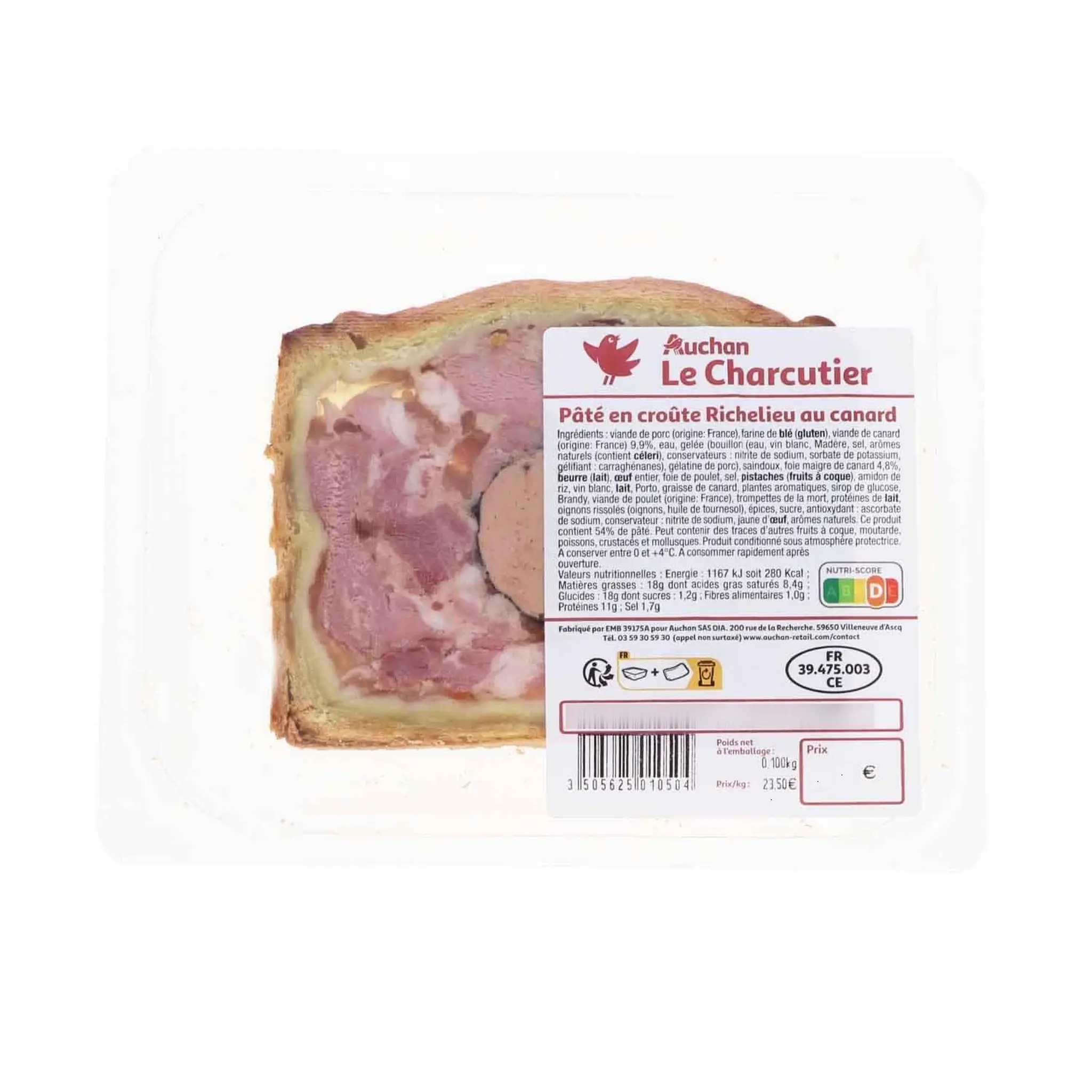 AUCHAN LE CHARCUTIER Pâté en croûte Richelieu au canard