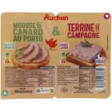 AUCHAN Duo mousse canard et terrine campagne 100g
