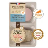PRUNIER Mousse pur canard et rillettes du Mans de porc fermier Label Rouge