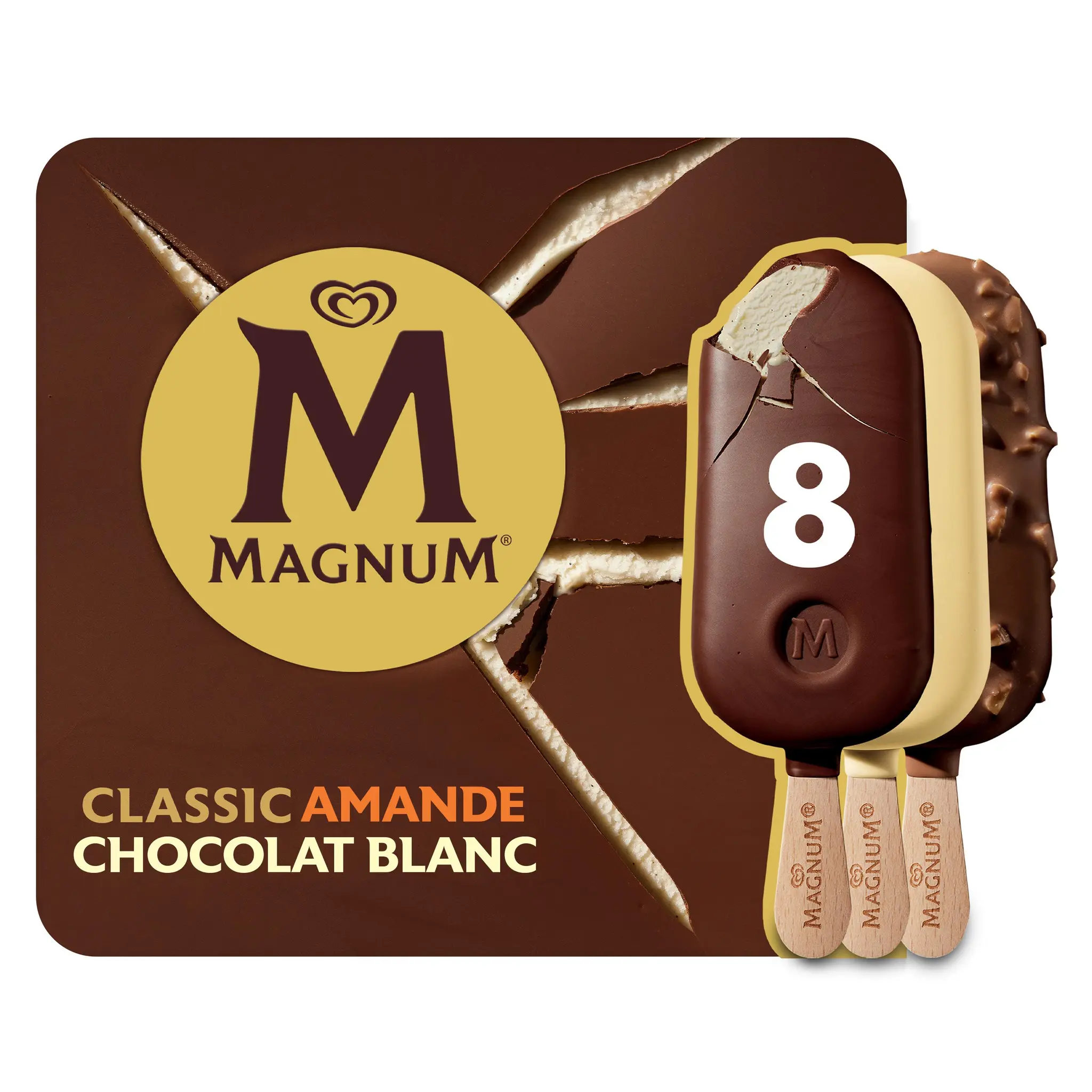 MAGNUM Bâtonnets glacés classique amandes et chocolat blanc