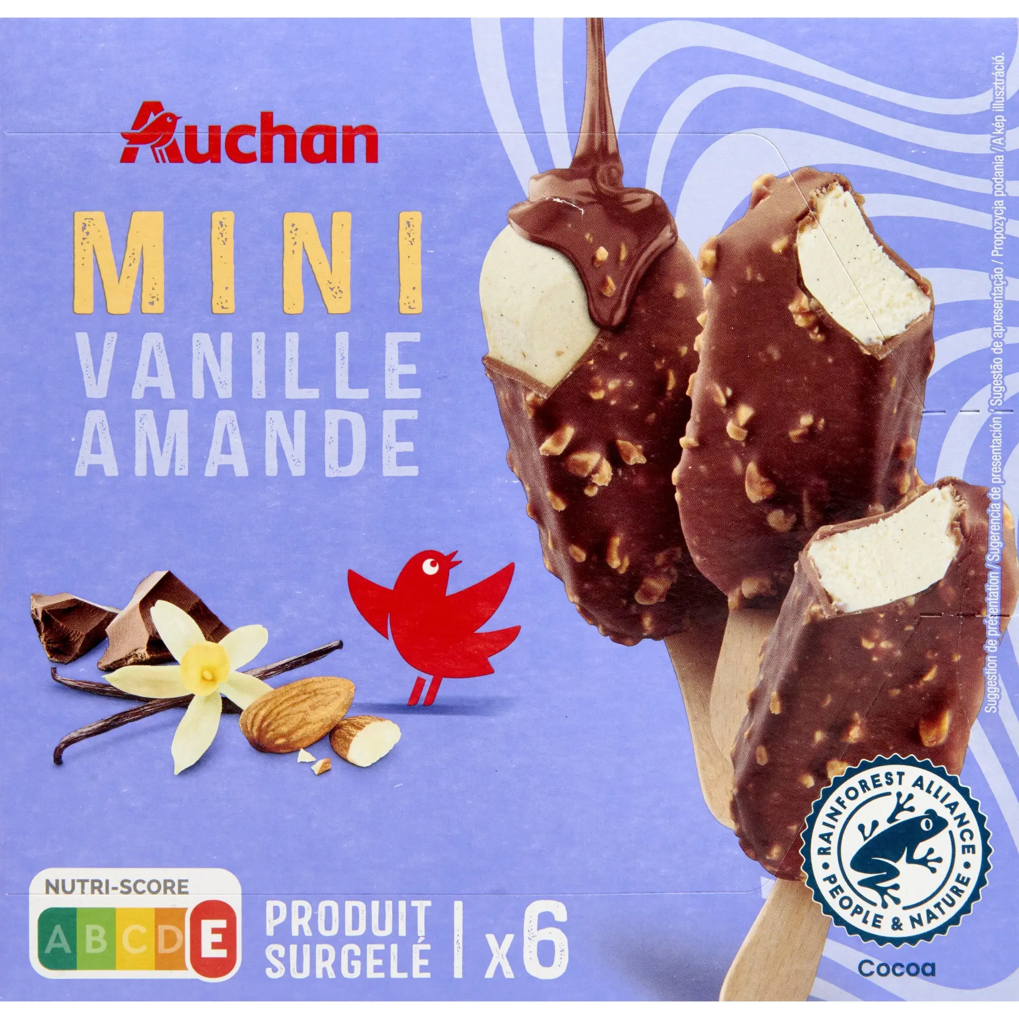 AUCHAN Mini bâtonnet glacé vanille amande