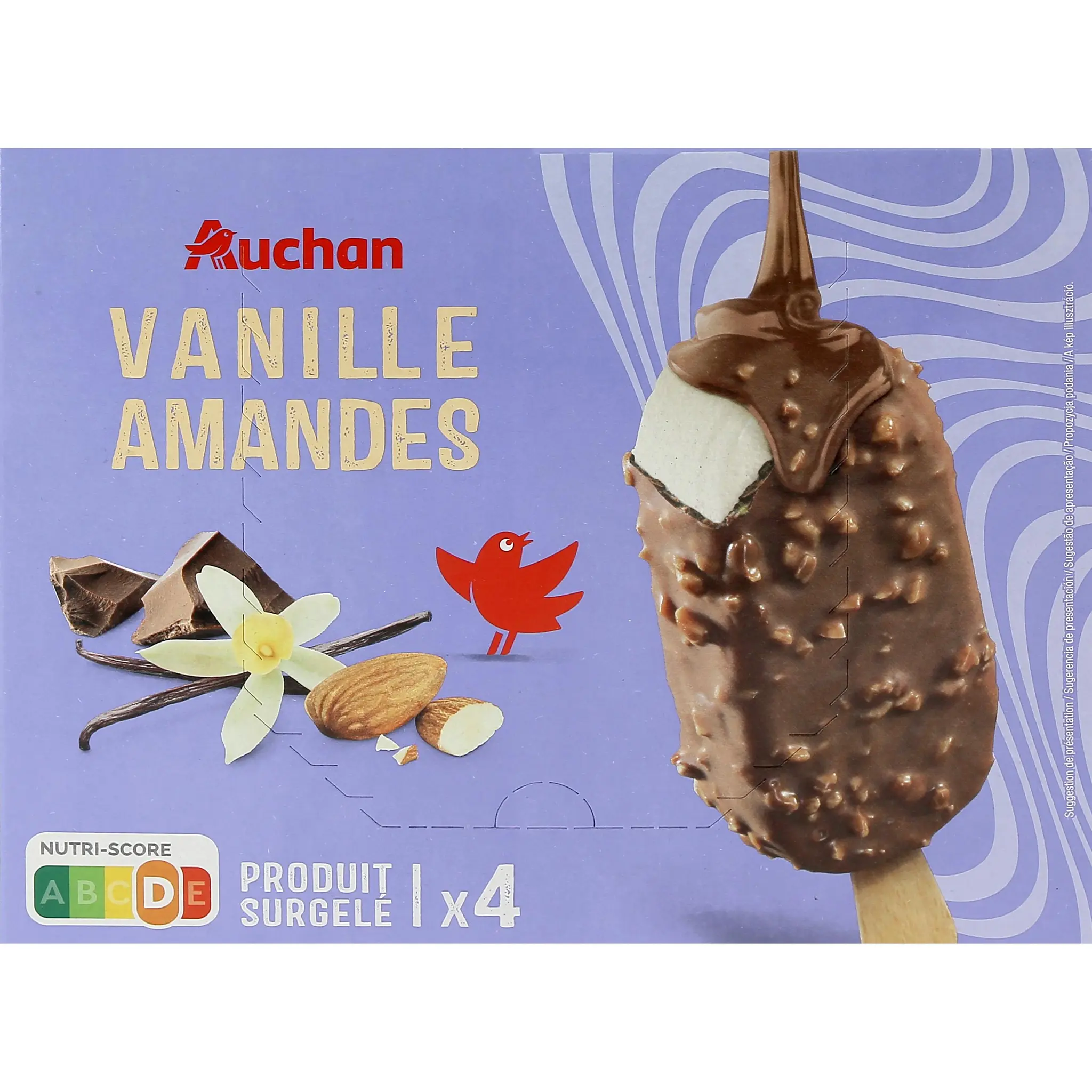 AUCHAN Bâtonnets glacés vanille amandes