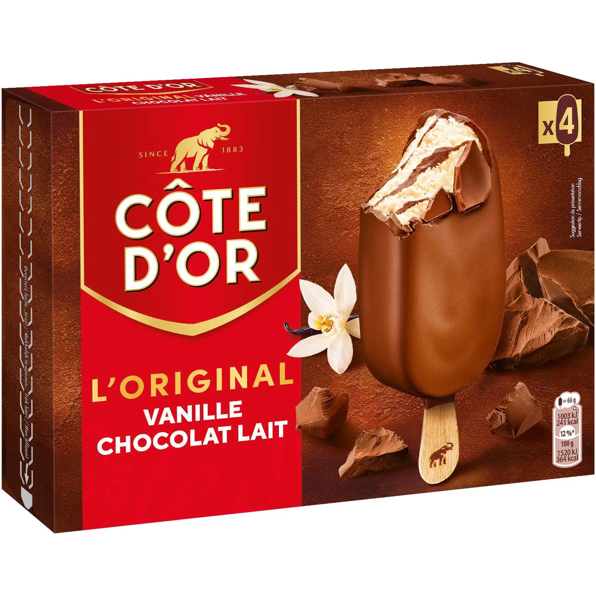 COTE D'OR Bâtonnets glacés vanille chocolat au lait