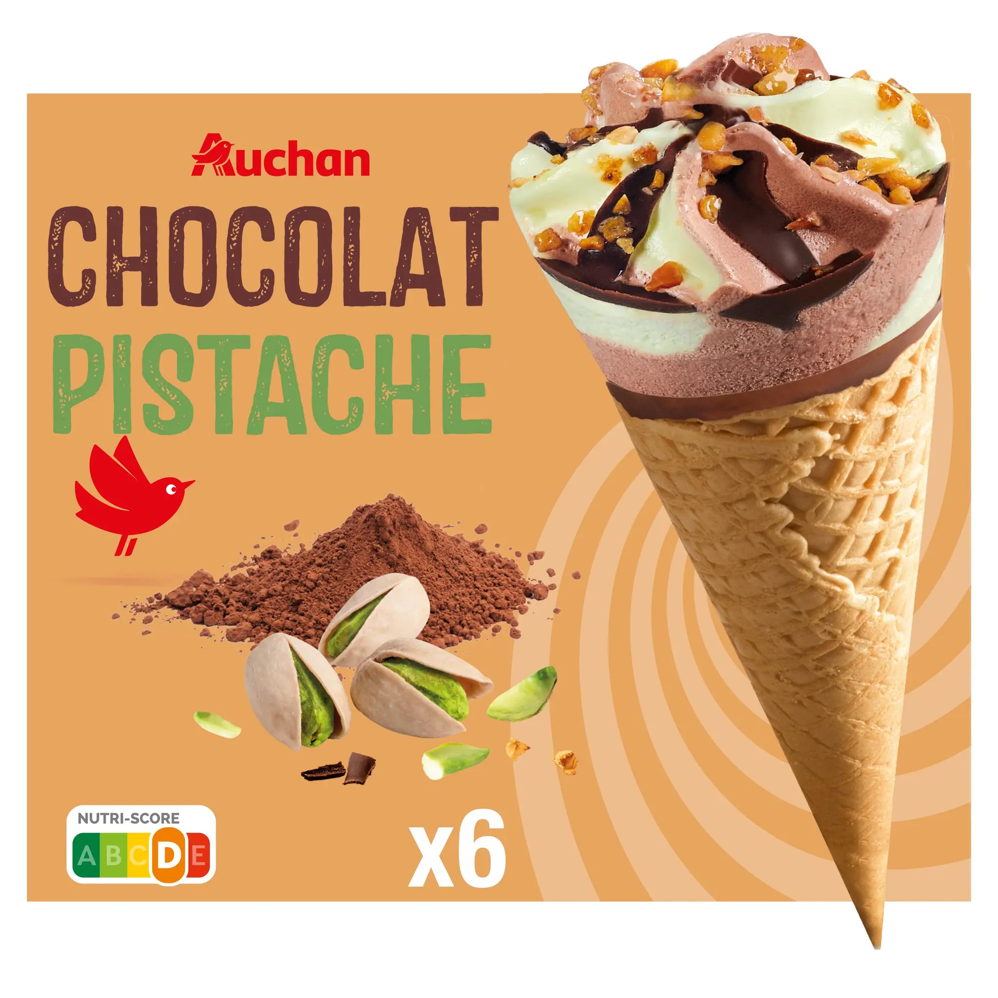 AUCHAN Cônes glacés chocolat pistache