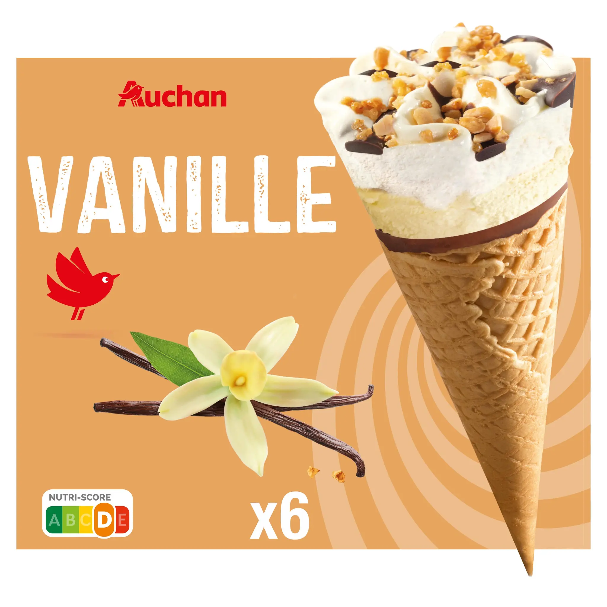 AUCHAN Cônes glacés vanille