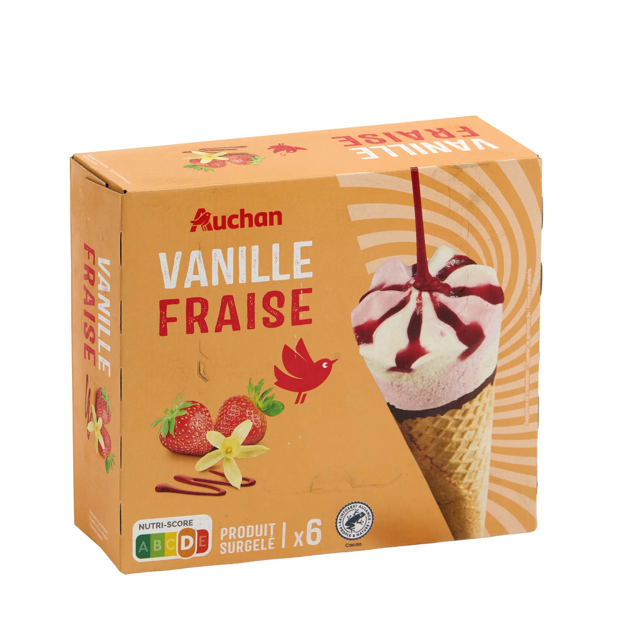 AUCHAN Cones vanille fraise