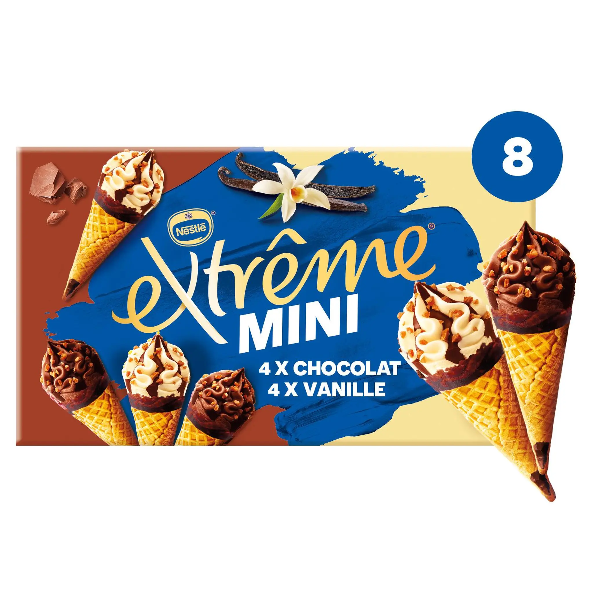 EXTREME Mini cônes glacés vanille et chocolat aux pépites de nougatine