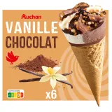 AUCHAN Cônes glacés vanille chocolat