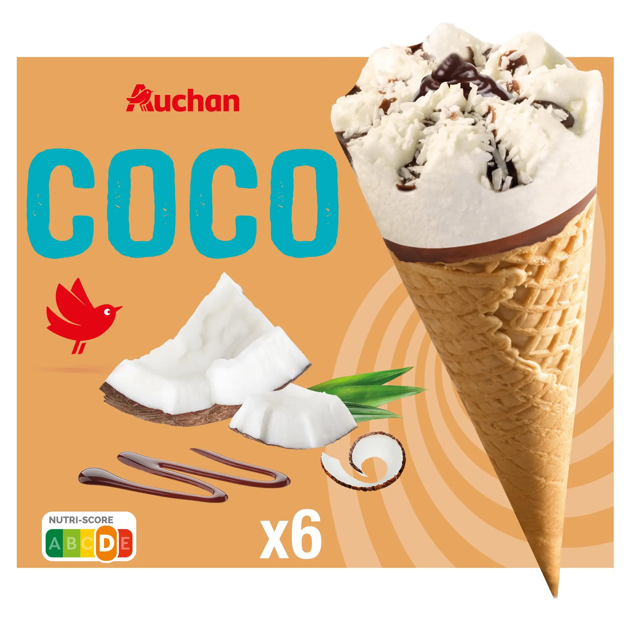 AUCHAN Cônes glacés à la noix de coco