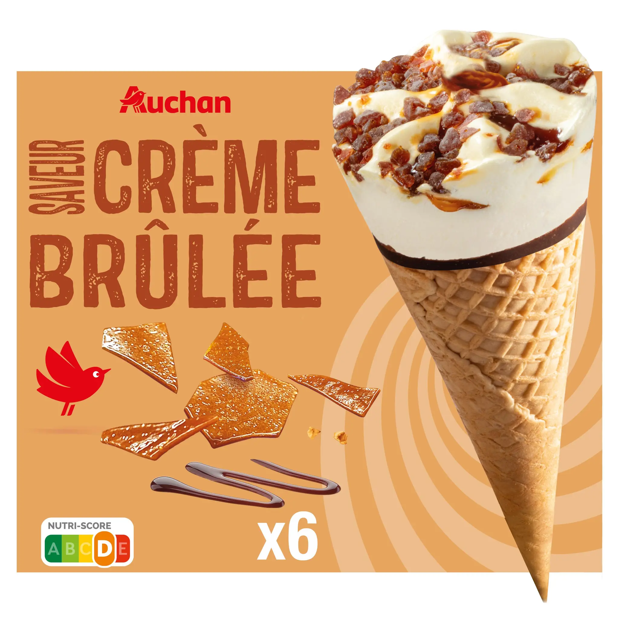 AUCHAN Cône glacé saveur crème brulée