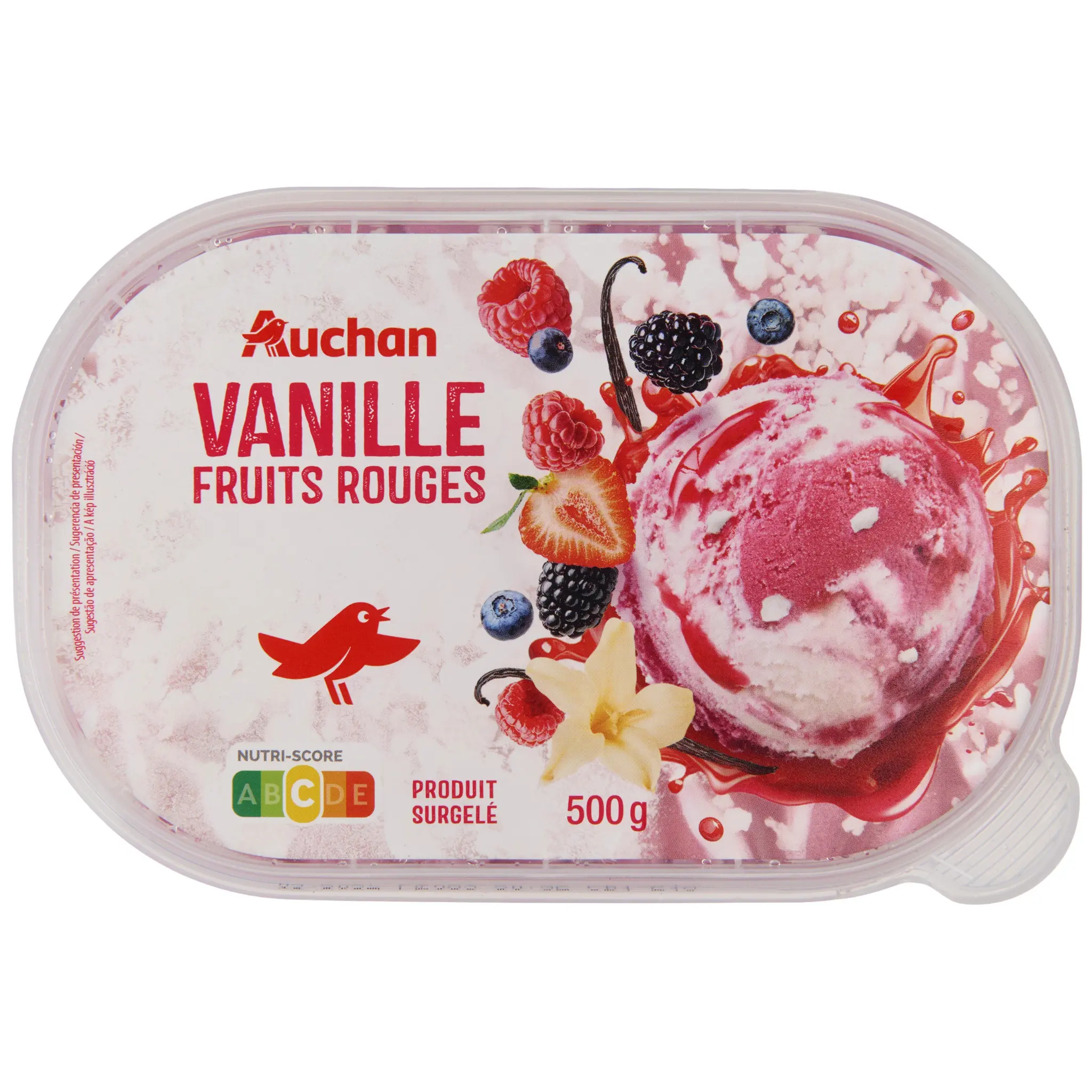 AUCHAN Glace vanille et sorbet fruits rouges