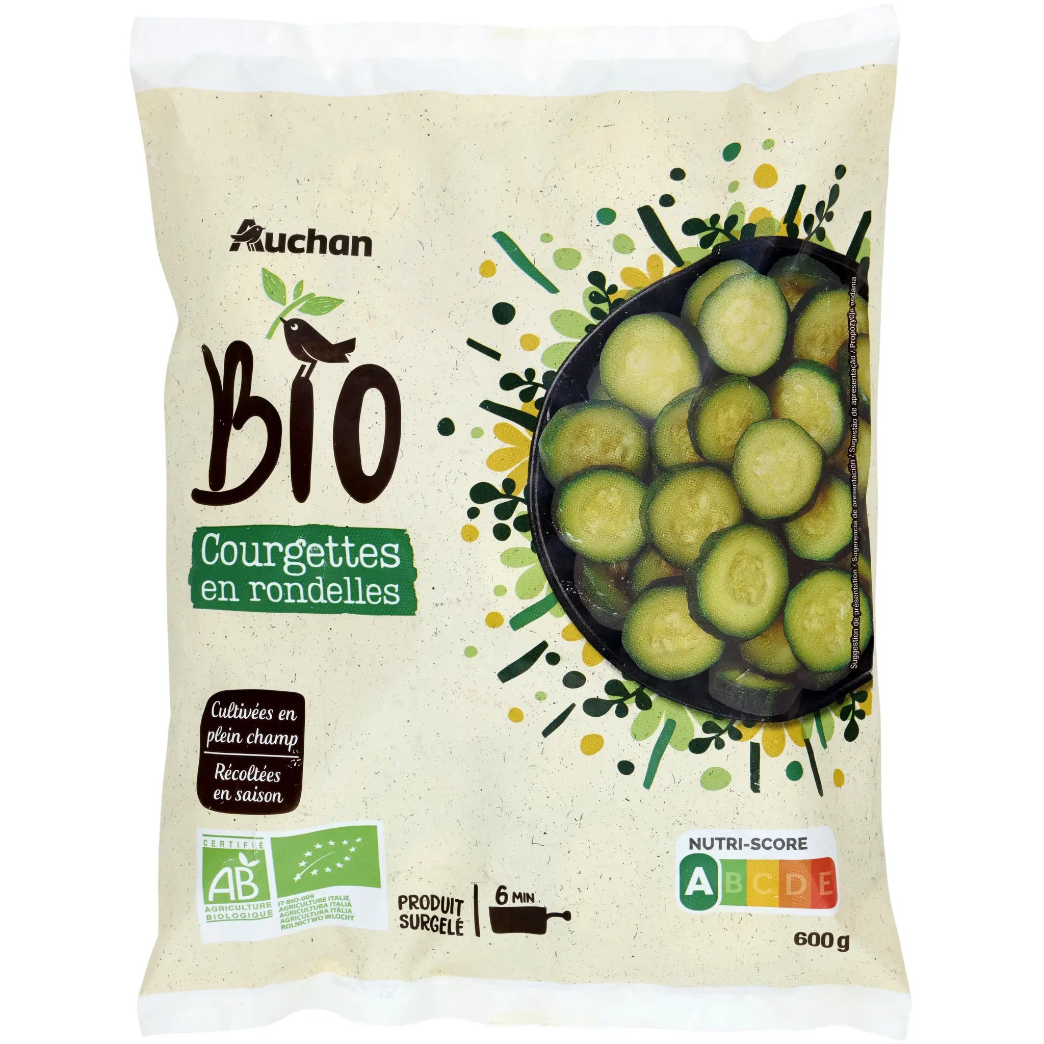 AUCHAN BIO Courgettes en rondelles