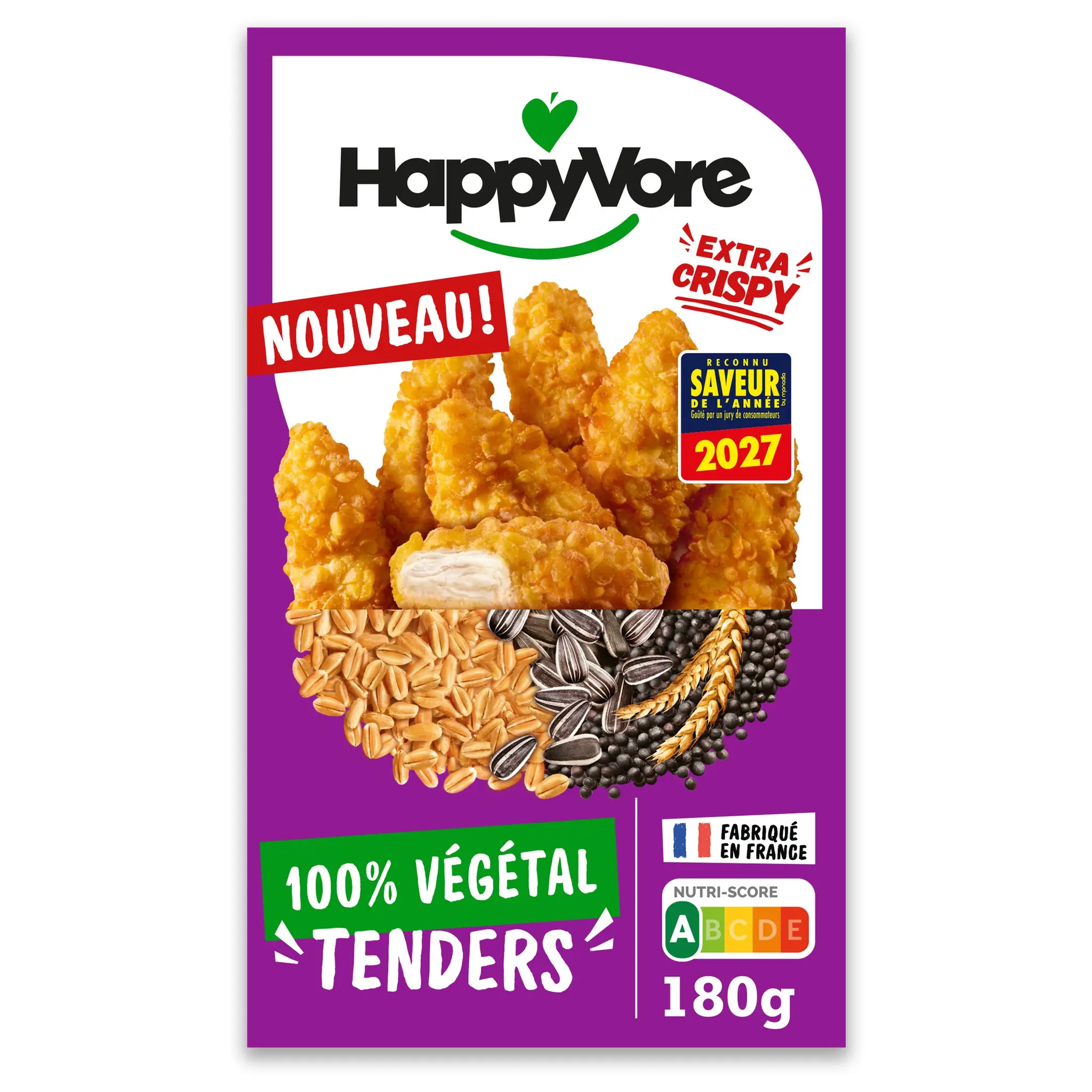 HAPPYVORE Tenders végétales gourmandes nutri-score a croustillantes à préparer au four ou à la poêle