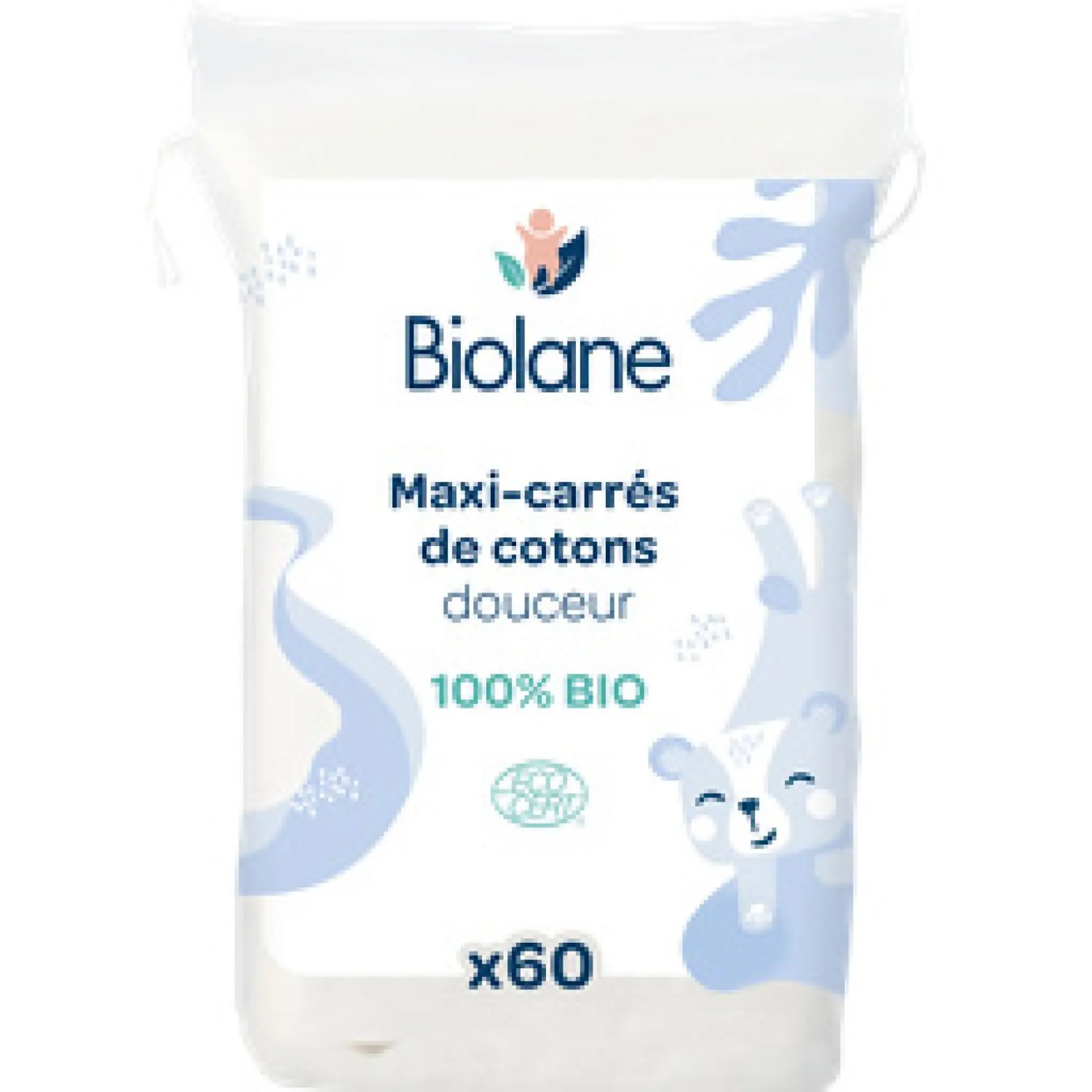 BIOLANE Maxi carrés de coton douceur 100% bio