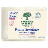 L'ARBRE VERT Savon doux peaux sensibles famille et bébé hypoallergénique enrichi en glycérine
