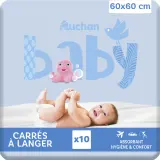 AUCHAN BABY Carrés à langer absorbants 60x60cm