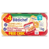 BLEDICHEF Assiettes colombo de riz et poisson, pâtes étoiles à la sauce tomate et jambon dès 15 mois