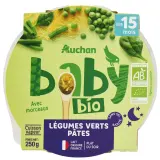 AUCHAN BABY BIO Assiette de légumes verts et pâtes dès 15 mois