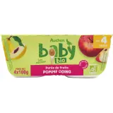 AUCHAN BABY BIO Petit pot dessert pomme coing dès 4 mois