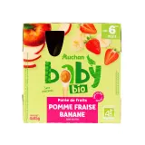 AUCHAN BABY BIO Gourde purée de fruits à la pomme fraise et banane dès 6 mois
