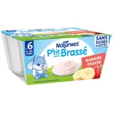 NATURNES P'tit brassé petit pot dessert lacté à la banane et fraise sans sucres ajoutés dès 6 mois