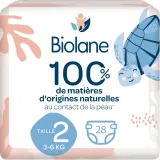 BIOLANE Couches naturelles zéro fuite 12h taille 2 (3 à 6kg)