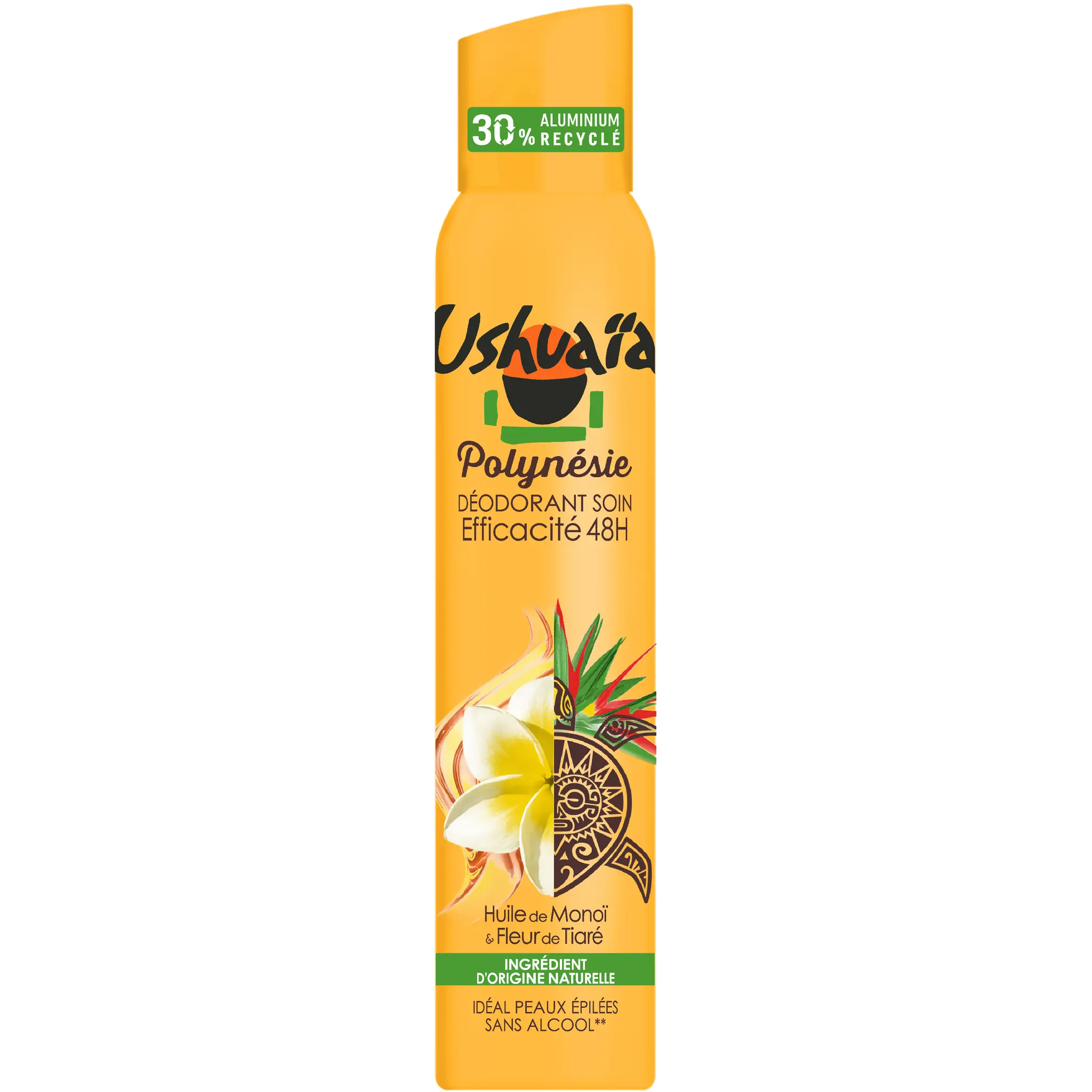 USHUAIA Polynésie déodorant soin spray 48h à l'huile de monoï & fleur de tiaré