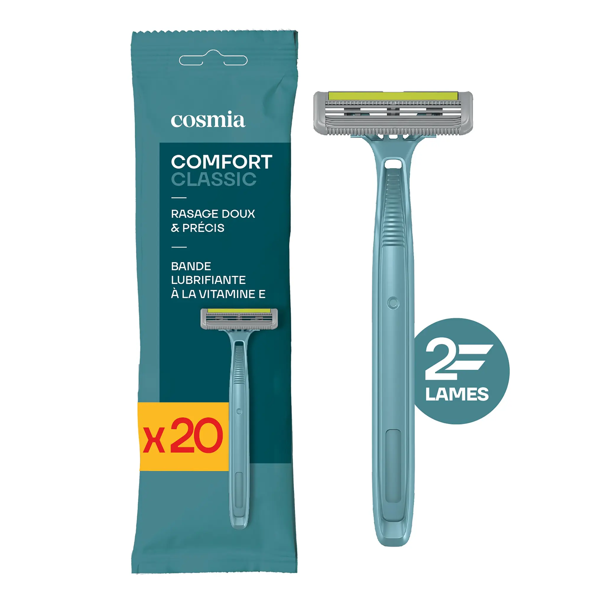 COSMIA Rasoirs jetables 2 lames bande lubrifiante à la vitamine E
