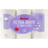 AUCHAN Papier toilette blanc ultra doux et moelleux 3 épaisseurs