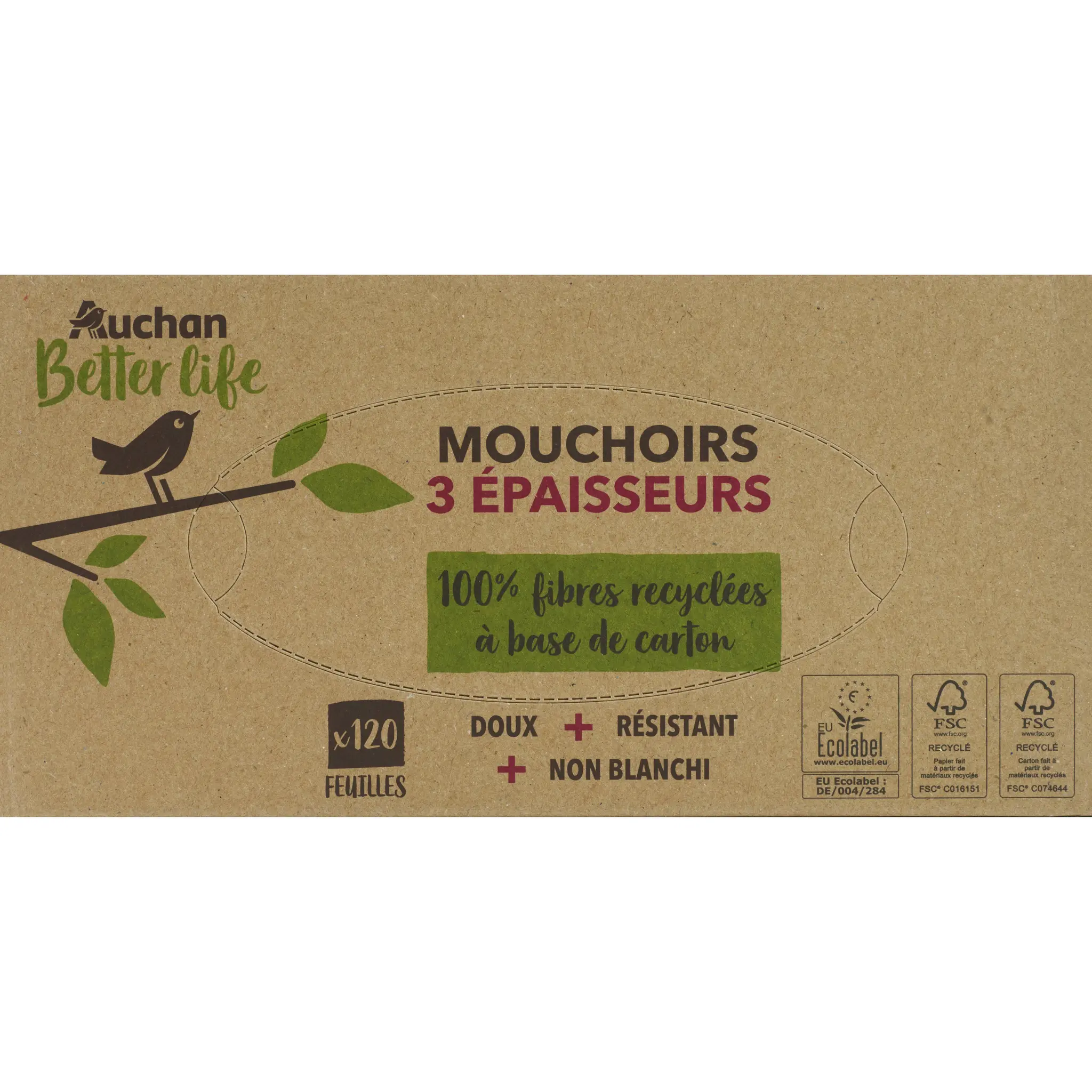 AUCHAN BETTER LIFE Boîte de mouchoirs 3 épaisseurs