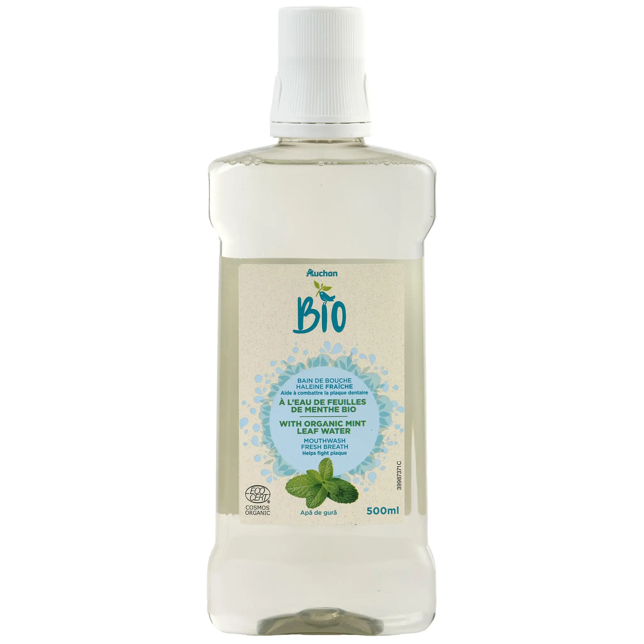 AUCHAN BIO Cosmos Bain de bouche haleine fraîche à l'eau de feuilles de menthe bio
