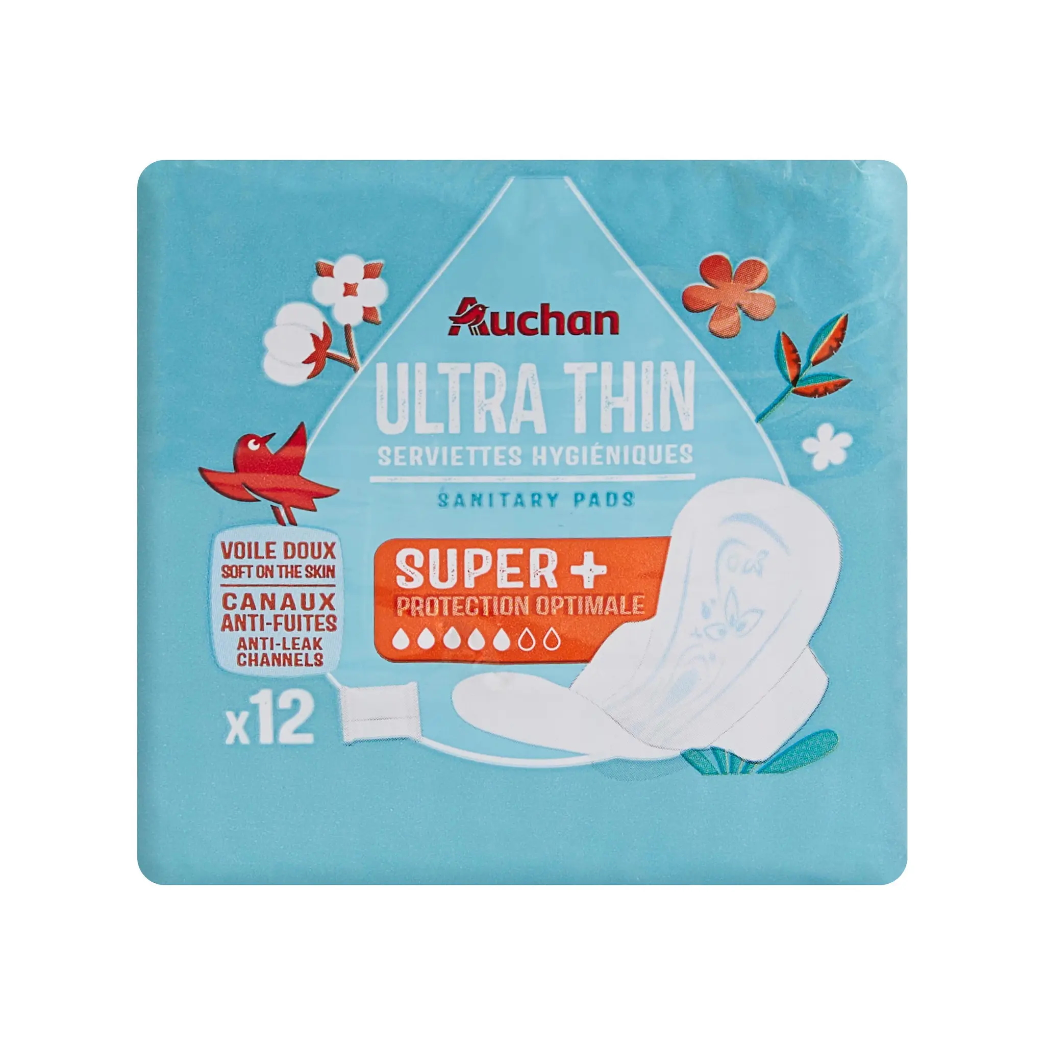 AUCHAN Serviettes hygiéniques avec ailettes super+