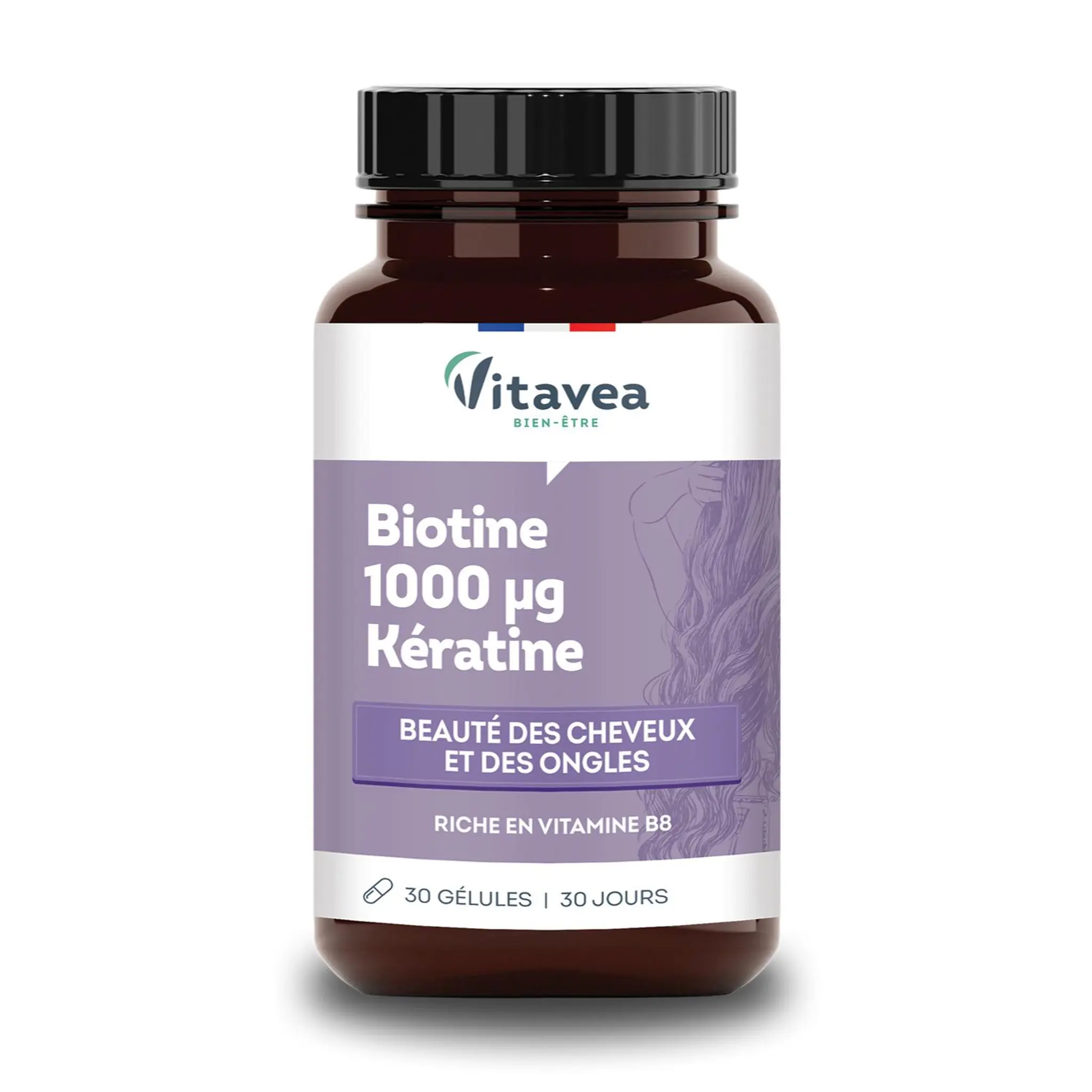 VITAVEA Complément alimentaire biotine 1000ug kératine pour beauté des cheveux et ongles