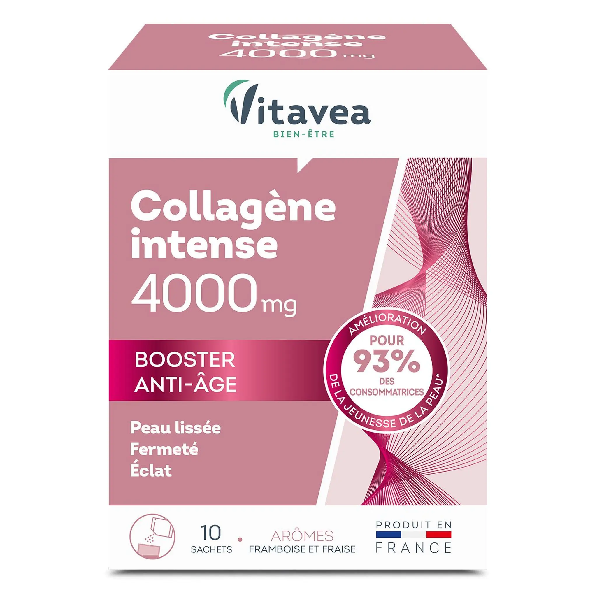 VITAVEA Collagène intense 4000 mg booster anti-âge arômes framboise et fraise