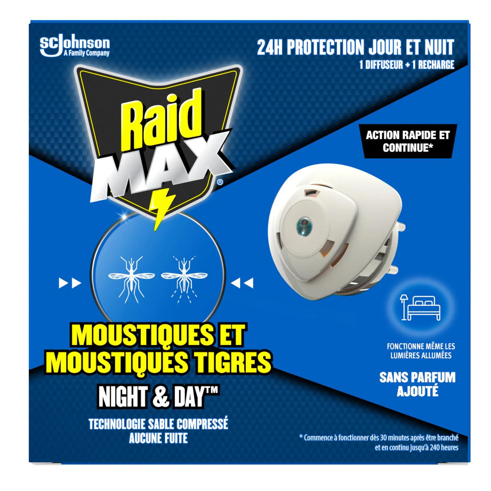 RAID Max diffuseur jour et nuit anti-moustiques et moustiques tigres TP18