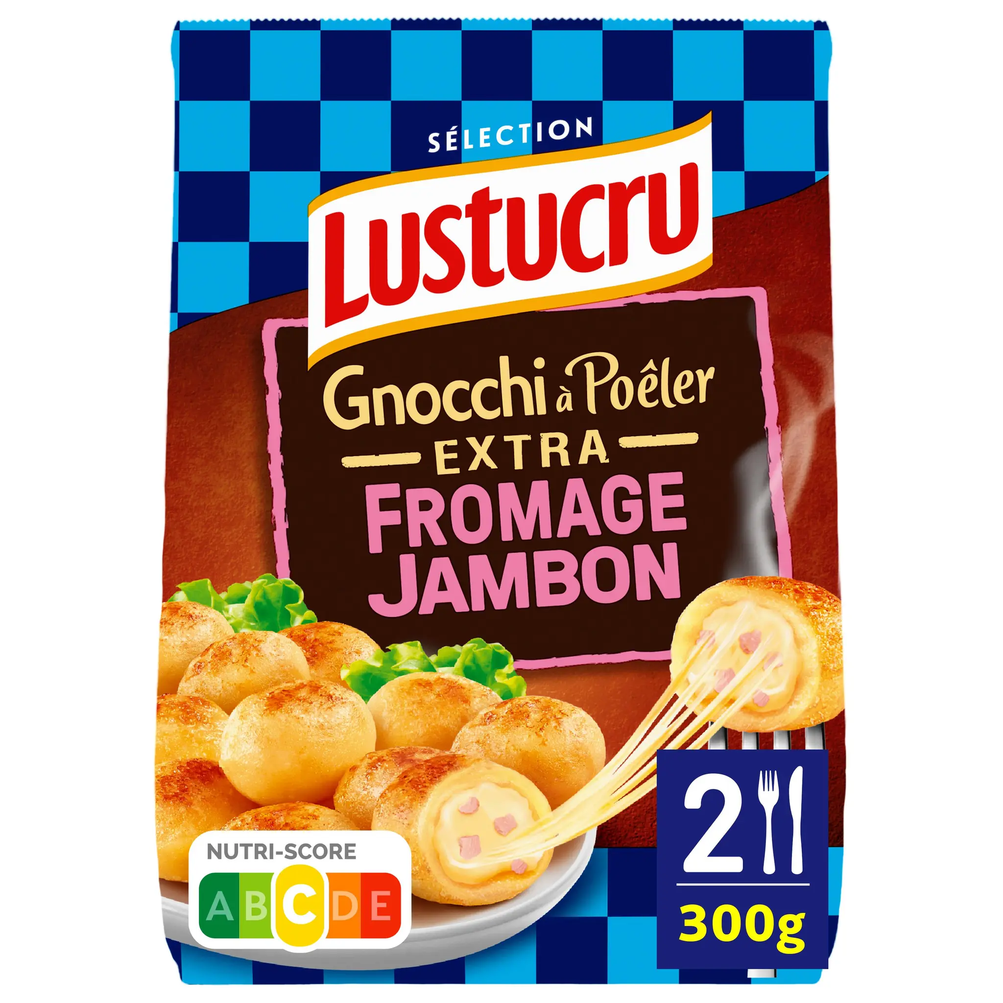 LUSTUCRU Gnocchi à poêler extra au fromage et jambon