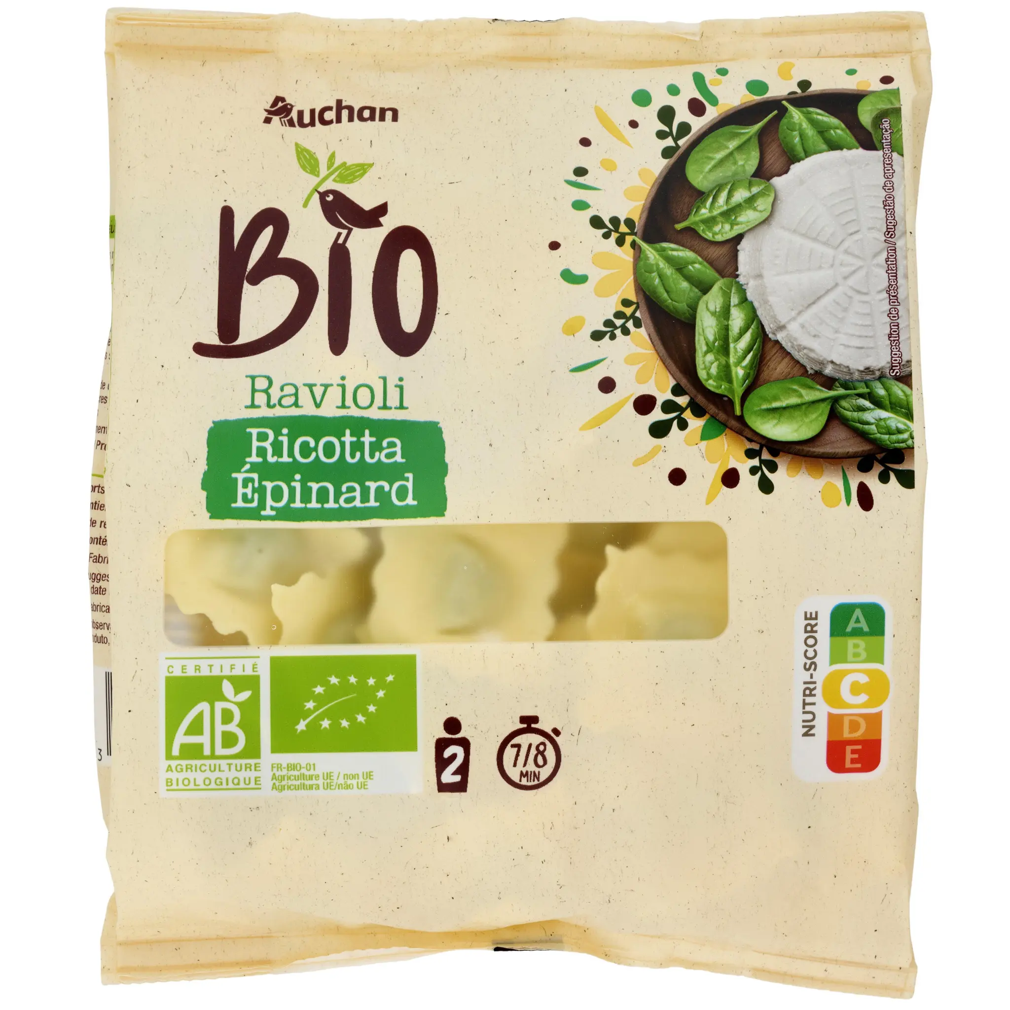 AUCHAN BIO Ravioli ricotta et épinards