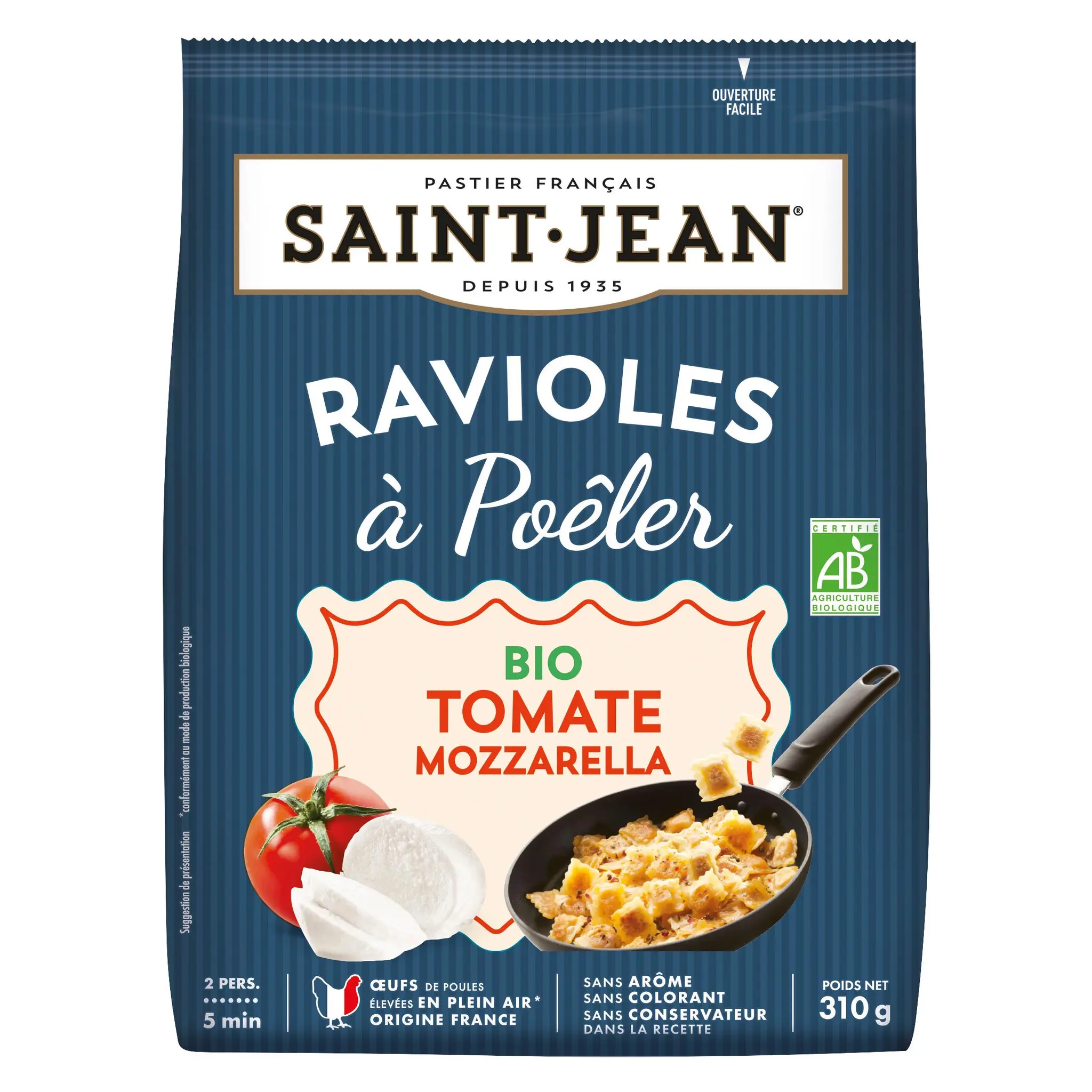 SAINT JEAN Ravioles à poêler à la tomate mozzarella bio