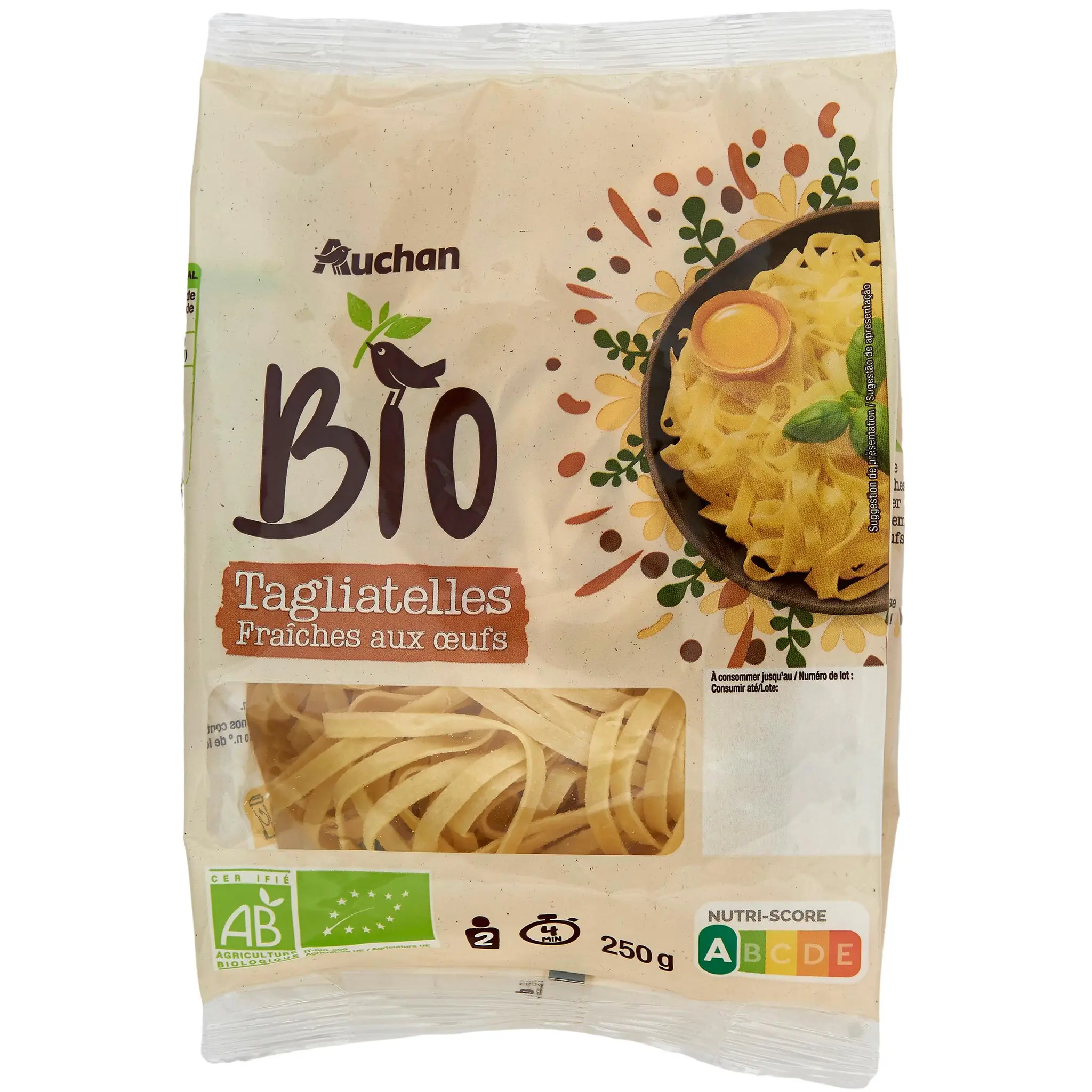 AUCHAN BIO Tagliatelles fraîches aux oeufs