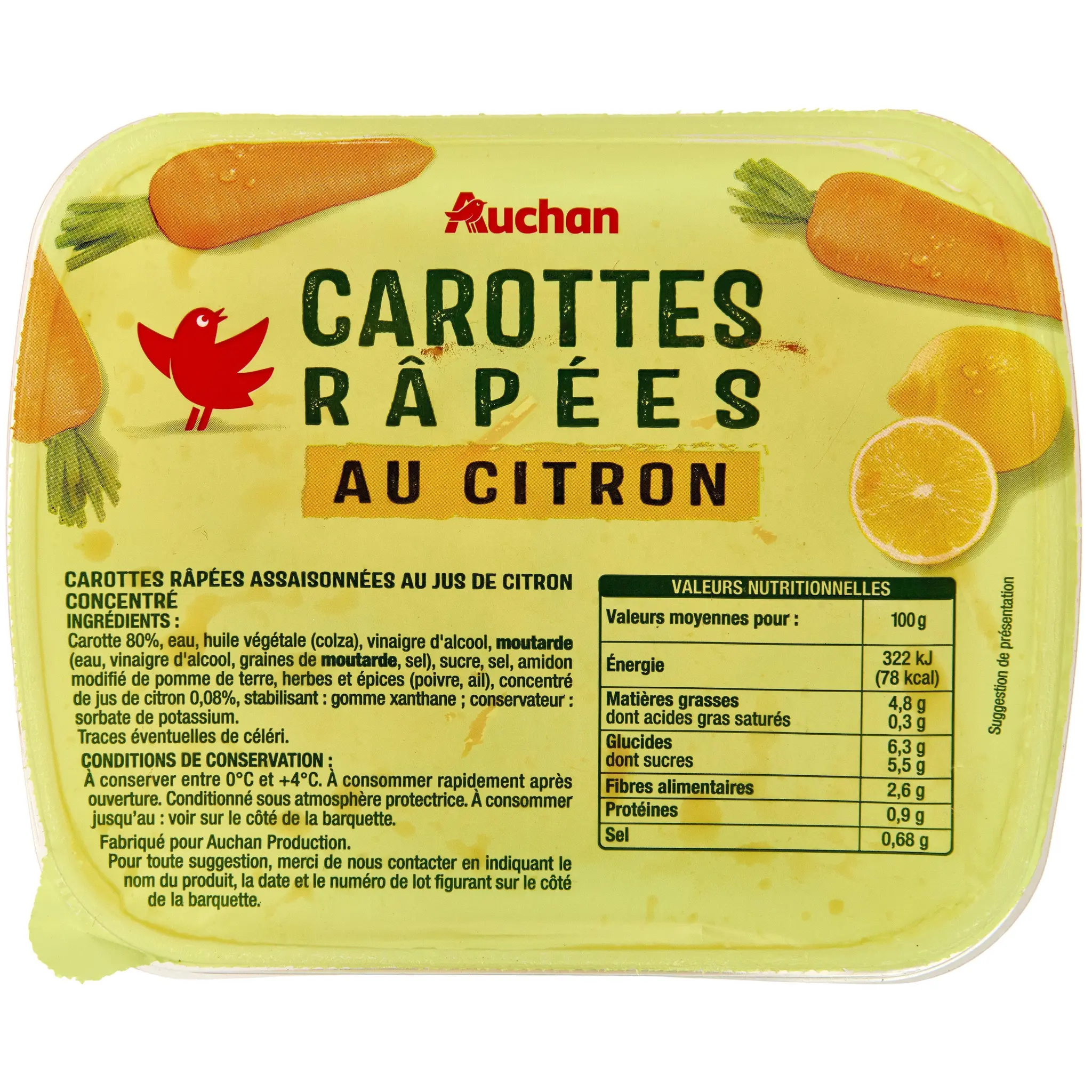 AUCHAN Carottes râpées au citron