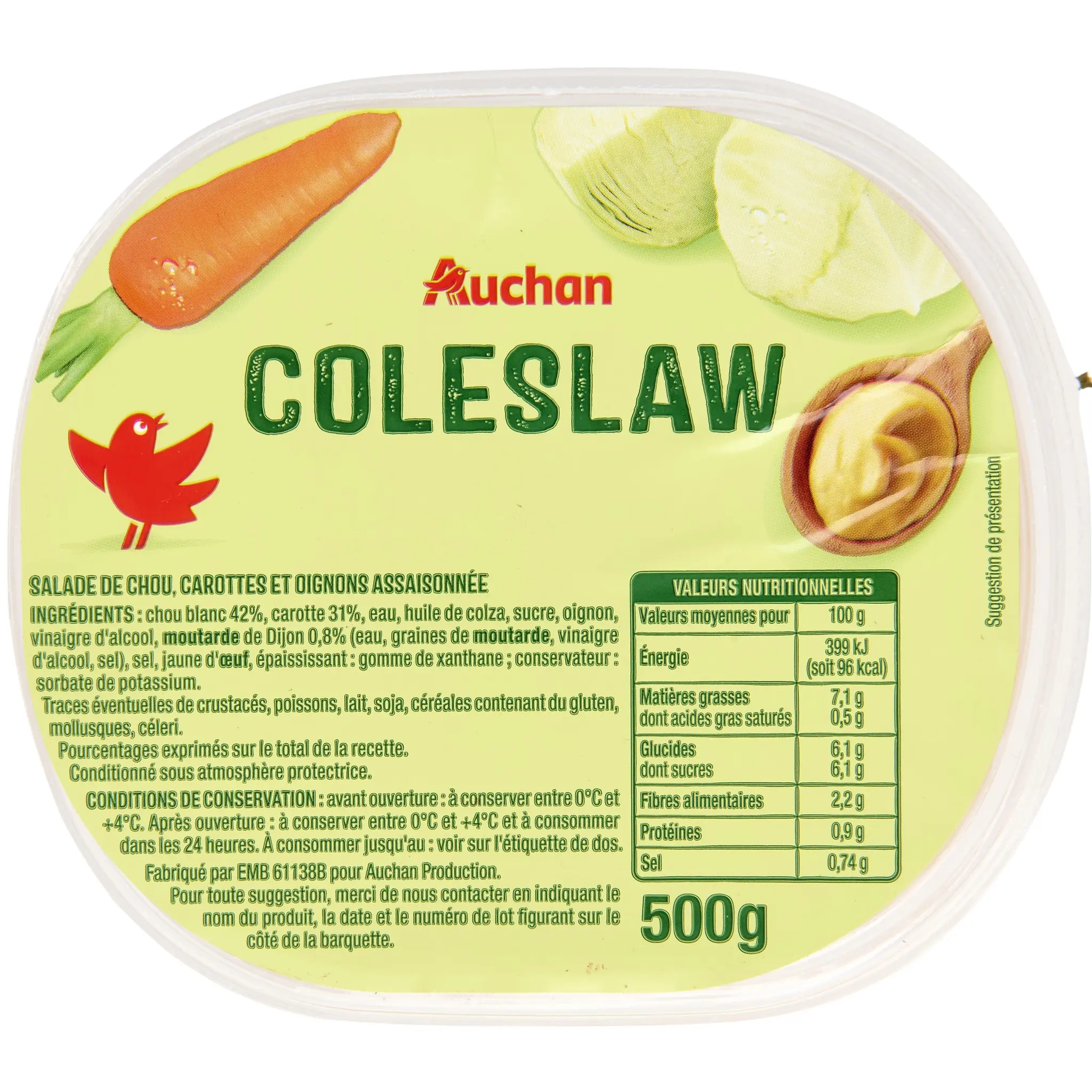 AUCHAN Coleslaw chou et carottes